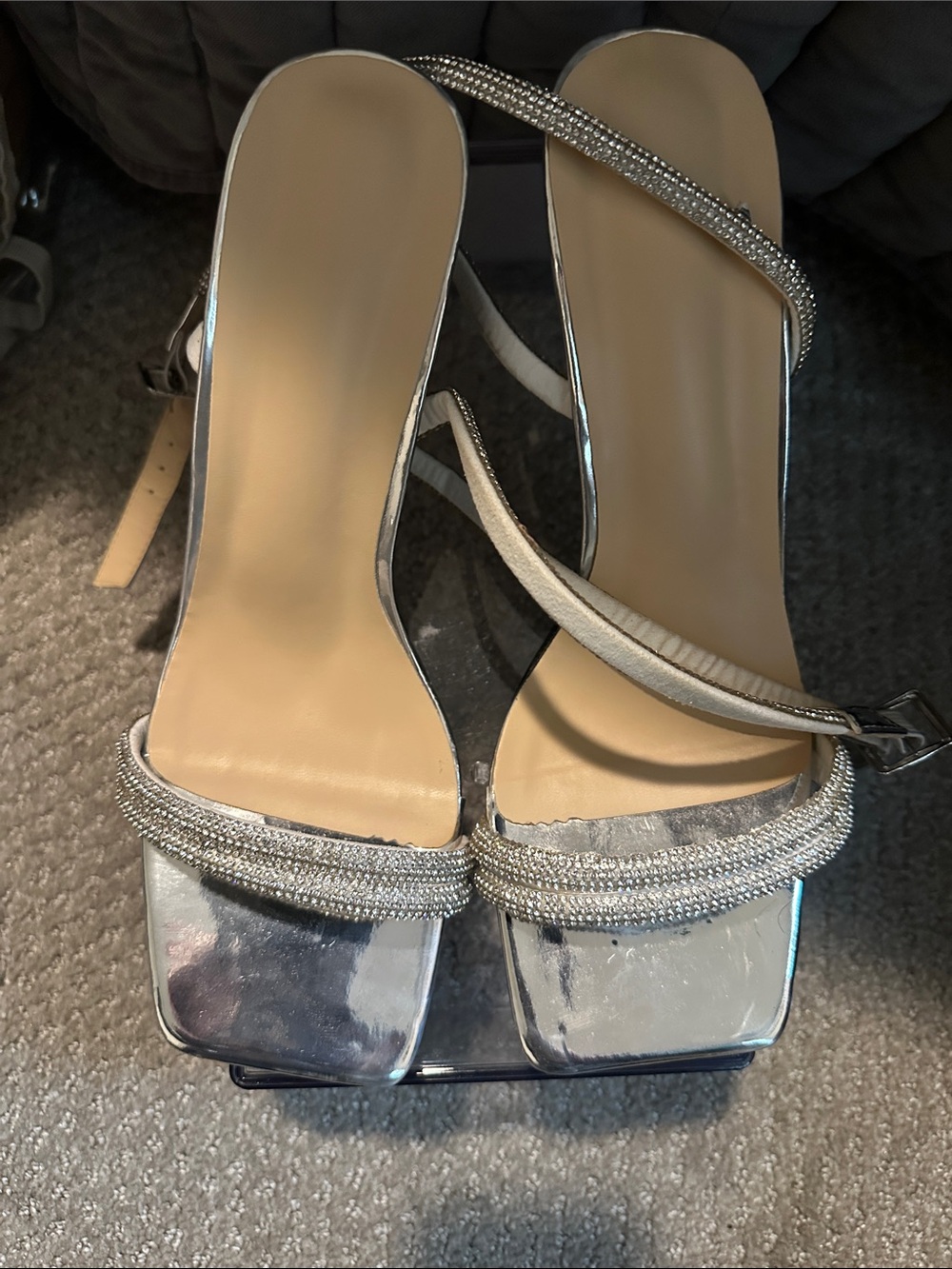 Silver Rhinestone Strap Women’s Dress Sandals
